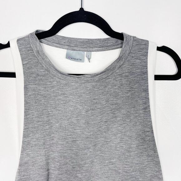 Athleta Small S Heather Gray White Colorblock Racerback Tank Top Crew Neck - Picture 3 of 7